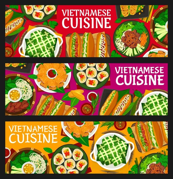 Bandeiras Comida Vietnamita Restaurante Refeições Sanduíche Carne Legumes Milho Grelhado — Vetor de Stock