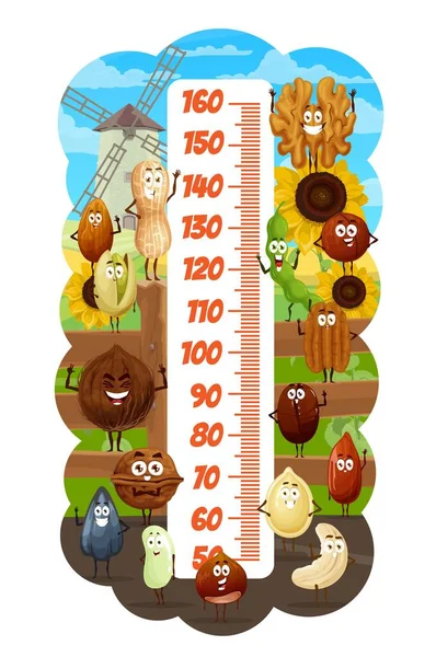 Děti Výška Graf Karikatury Ořechy Fazole Farmě Vektoru Růstu Metr — Stockový vektor