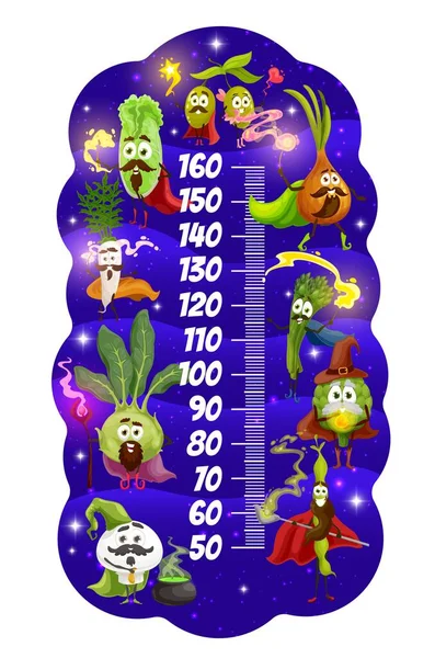 Lustige Zauberer Zauberer Und Feen Gemüse Kinder Höhendiagramm Wachstumsmessgerät Vector — Stockvektor