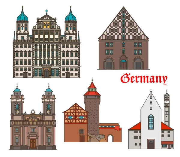 Németország Építészet Nürnberg Augsburg Épületek Vektor Utazási Tájékozódási Pontok Bajorország — Stock Vector