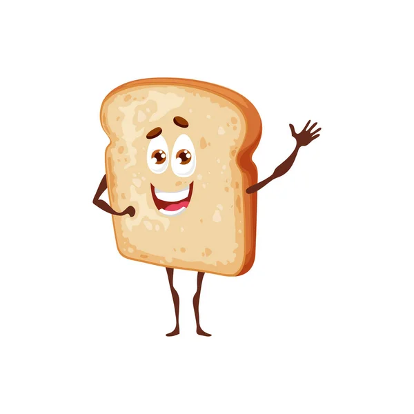 Cartoon Thin Bread Toast Character Happy Bake Snack Character Waving — Stock Vector