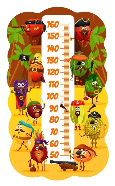 Kinderen Hoogte Grafiek Cartoon Tropisch Fruit Piraten Corsairs Vectorgroeimeter Met — Stockvector