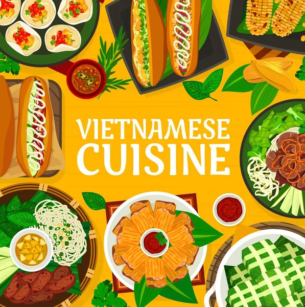Vietnamesische Küche Restaurant Speisekarte Decken Chips Mit Meeresfrüchten Fleisch Und — Stockvektor