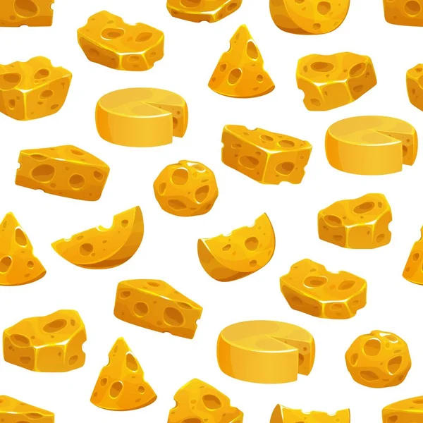 Cartoon Giallo Cheddar Svizzero Maasdam Formaggio Modello Senza Soluzione Continuità — Vettoriale Stock