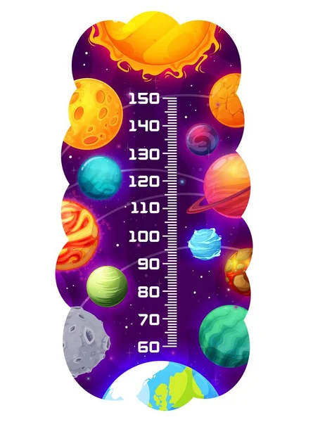 Galaxy Kids Height Chart Cartoon Space Planets Stars Preschool Child — ストックベクタ
