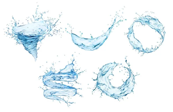 Transparent Water Tornado Whirlwind Swirl Splashes Drops Realistic Vector Blue — Stock Vector