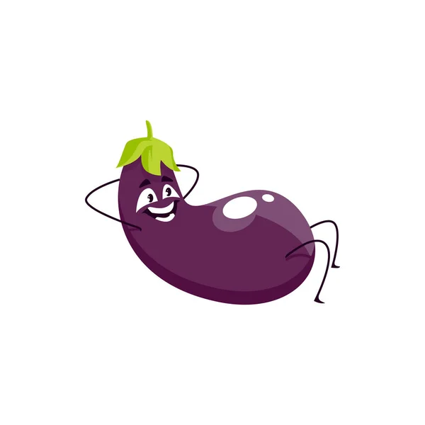 Cartoon Eggplant Pumping Press Vector Icon Funny Sportsman Vegetable Character — Stock Vector