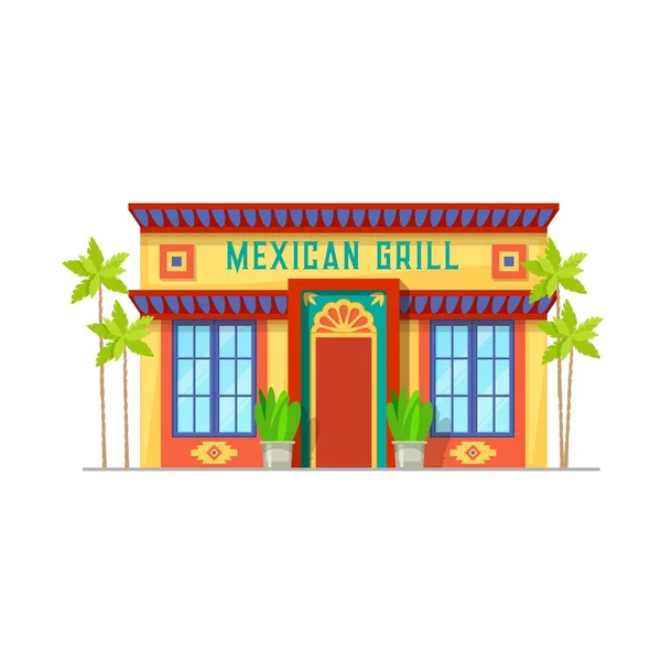 Mexican Cuisine Restaurant Building Icon Mexican Fast Food Grill Cafe — Stock Vector