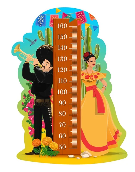Kinderen Lengte Grafiek Mexicaanse Mariachi Vrouw Vector Groeimeter Voor Kinderen — Stockvector
