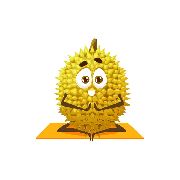 Tropical Durian Sentado Pose Loto Alfombra Yoga Aislado Personaje Dibujos — Vector de stock
