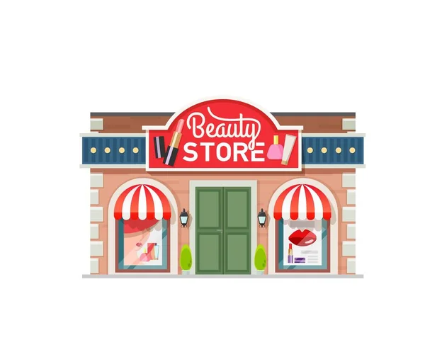 Beauty Store Building City Street Facade Cosmetics Products Shop Vector — стоковый вектор