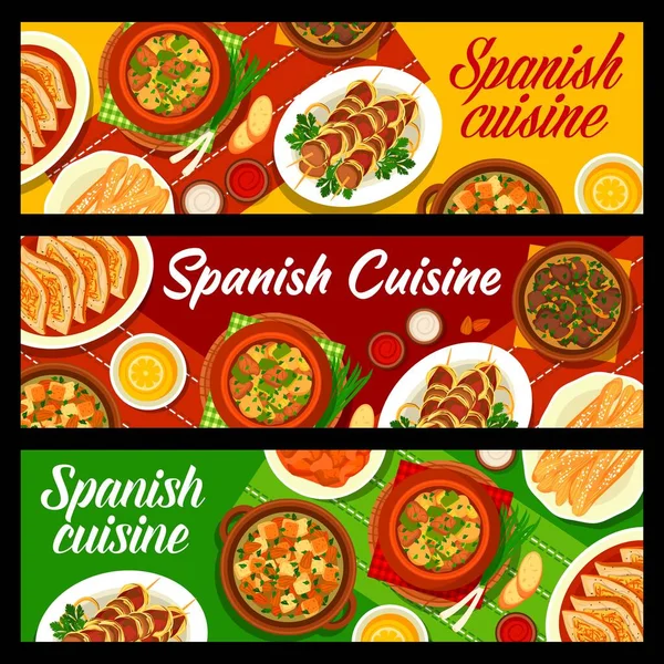 Spanish Cuisine Banners Spain Food Tapas Traditional Lunch Dinner Menu — 스톡 벡터