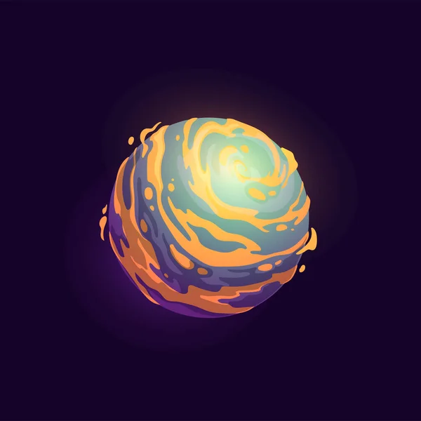 Pianeta Spaziale Con Nebulosa Arancione Icona Del Cartone Animato Fantasy — Vettoriale Stock