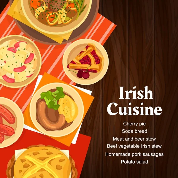 Ιρλανδέζικη Κουζίνα Κρέας Εστιατορίου Επιδόρπιο Γεύμα Μενού Καλύψει Πατατοσαλάτα Σπιτικά — Διανυσματικό Αρχείο