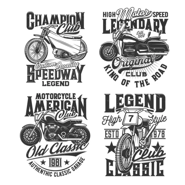 Speedway Clube Shirt Impressões Motocicleta Esporte Moto Motociclistas Emblemas Vetor — Vetor de Stock