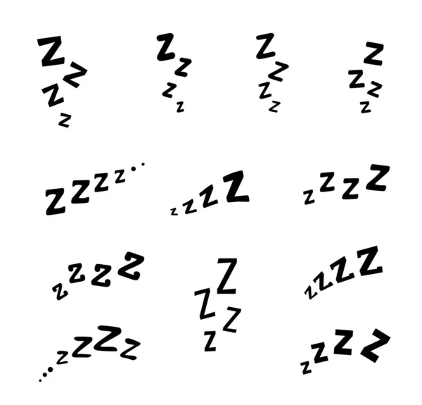 Zzz Zzz Doodle Bett Schlaf Schnarchen Ikonen Vektorzeichen Für Mittagsschlaf — Stockvektor