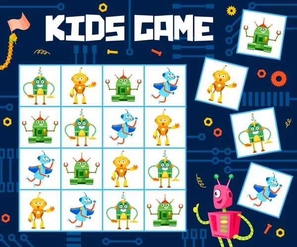 Sudoku Game Worksheet Cartoon Funny Robots Kids Puzzle Game Kindergarten — стоковый вектор