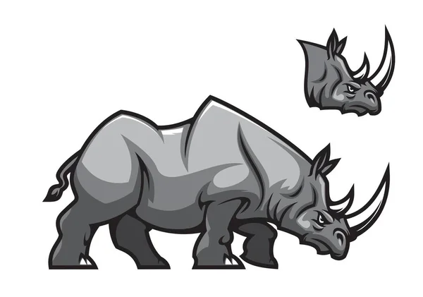 Aggressive Rhino Mascot Character Rhinoceros Vector Animal Angry Face White — ストックベクタ