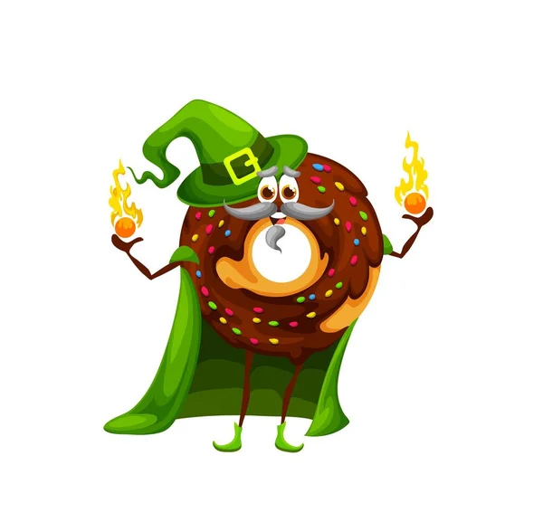 Cartoon Donut Sorcerer Character Cute Fast Food Dessert Pastry Isolated — Image vectorielle