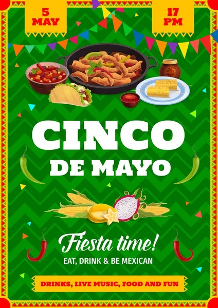 Cinco Mayo Mexican Flyer Liburan Undangan Vektor Untuk Pesta Fiesta - Stok Vektor