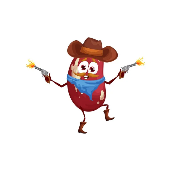Cartoon Bean Robber Bandit Personage Funny Vector Red Kidney Cowboy — Image vectorielle