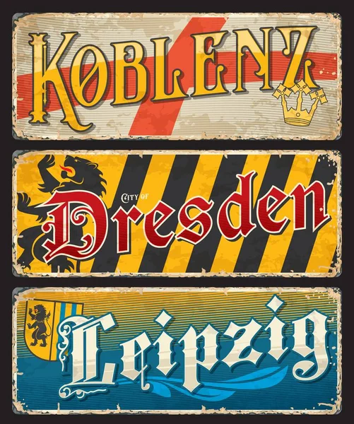 Koblenz Dresde Leipzig Pegatinas Viaje Ciudad Alemana Placas Destino Viaje — Archivo Imágenes Vectoriales