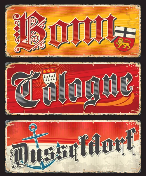Bonn Köln Düsseldorf Alman Şehir Seyahat Etiketleri Plakaları Almanya Şehirlerinde — Stok Vektör