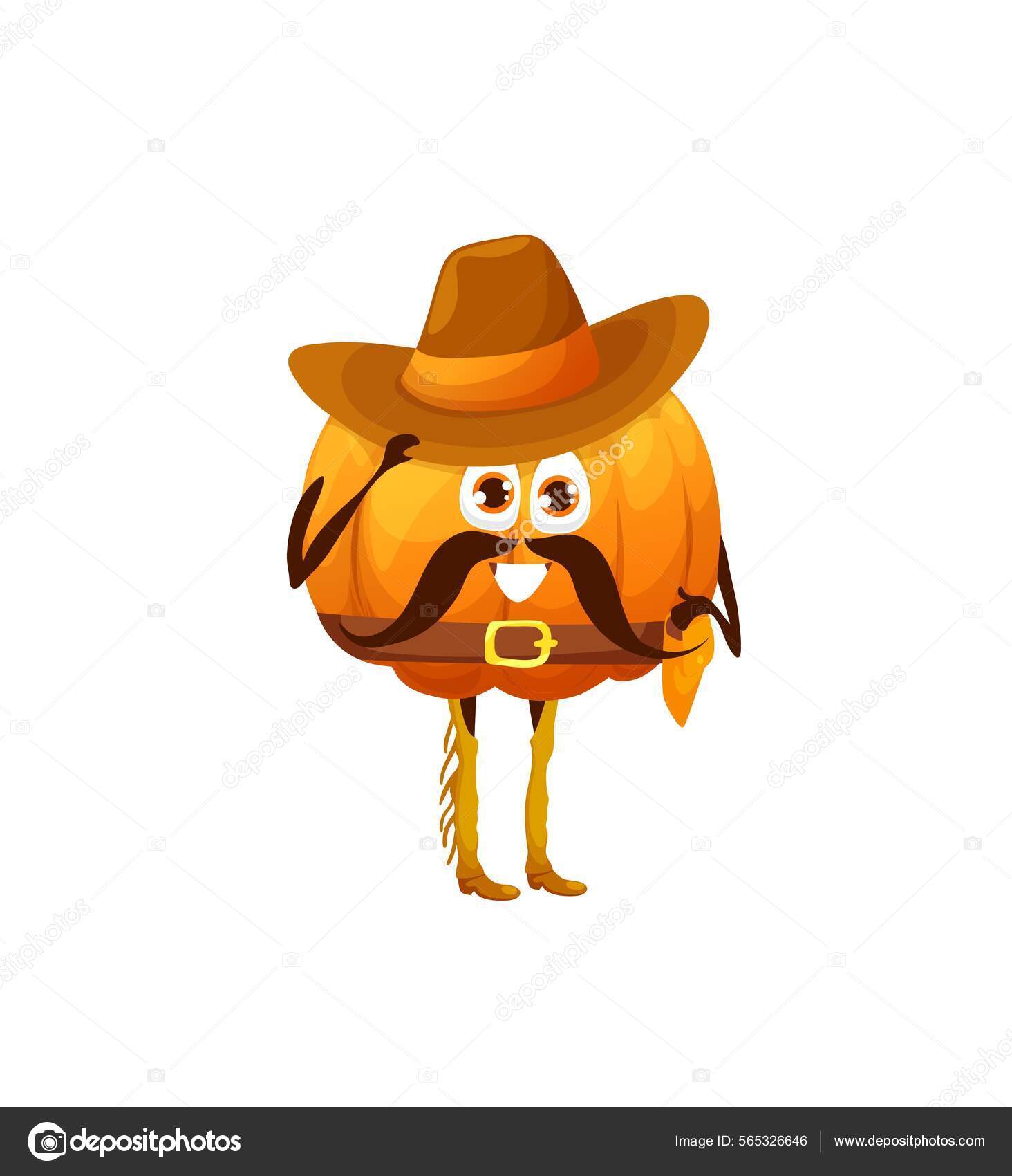 Cartoon Pumpkin Cowboy Ranger Character Vector Kids Vegetable Personage ...