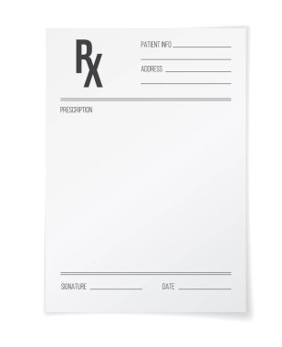 RX formu, eczane ve hastane gerçekçi vektör kağıdı boş. Tıbbi reçeteli belge 3D model, izole edilmiş doktor Rx not defteri ve reçeteli ilaçlar ve haplar için eczacı fişi