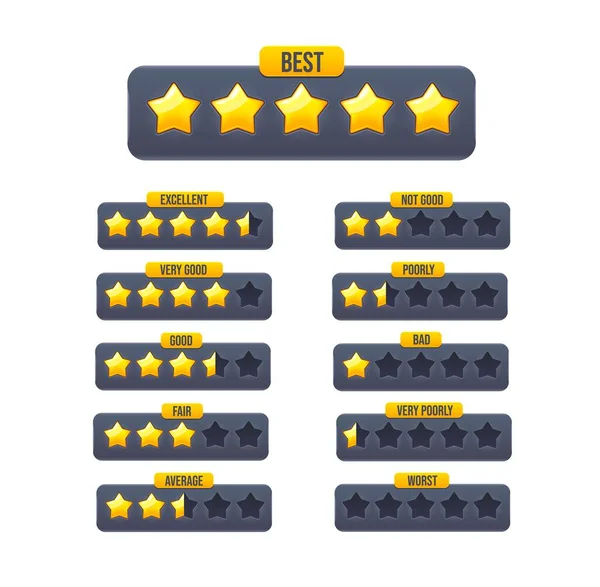 Five Golden Star Review Rate Graduation Customer Feedback Evaluation Vector — Archivo Imágenes Vectoriales