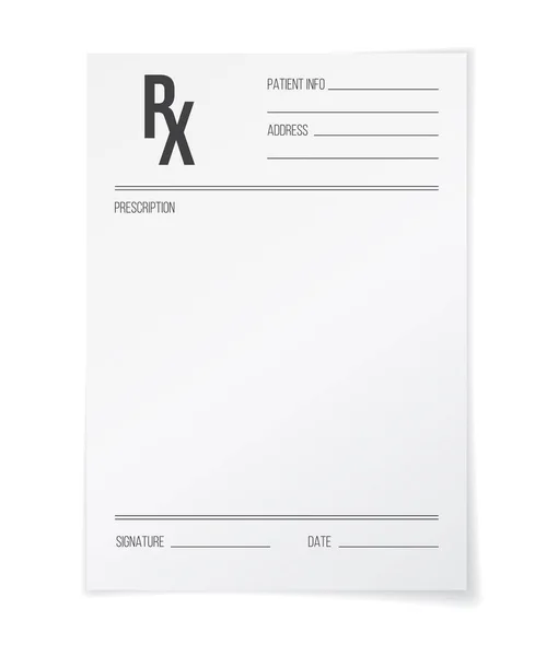 Formulário Farmácia Folha Branco Papel Vetorial Realista Hospitalar Documento Prescrição —  Vetores de Stock
