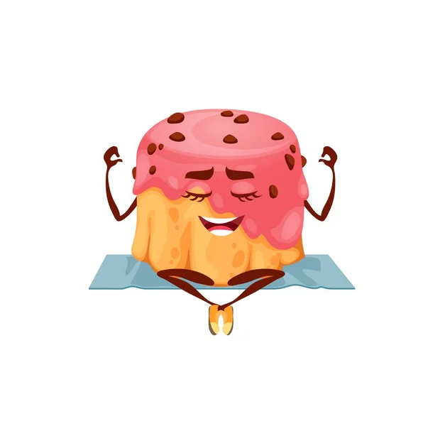 Cartoon Cupcake Character Yoga Pose Vector Funny Dessert Sweet Food — Stock Vector