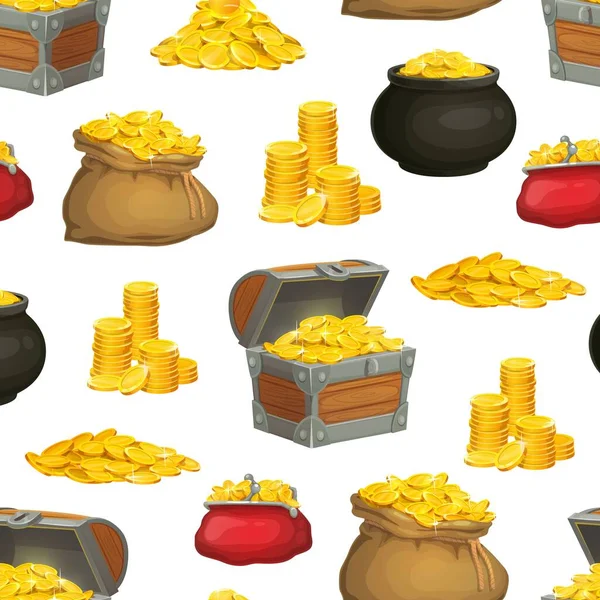 Cartoni Animati Monete Oro Pepite Nel Petto Portafoglio Borsa Pentola — Vettoriale Stock