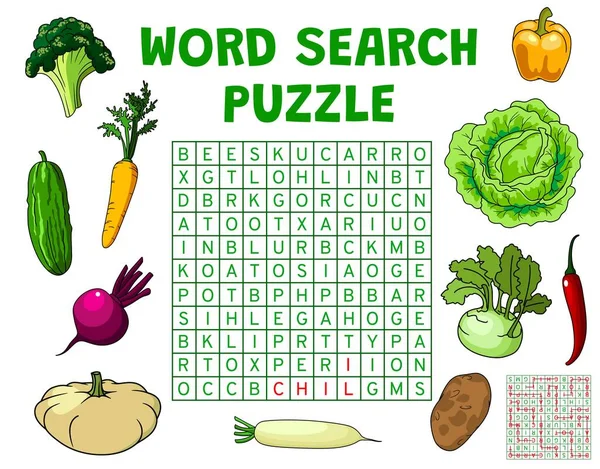 Raw Farm Vegetables Word Search Puzzle Game Worksheet Kids Quiz — Image vectorielle