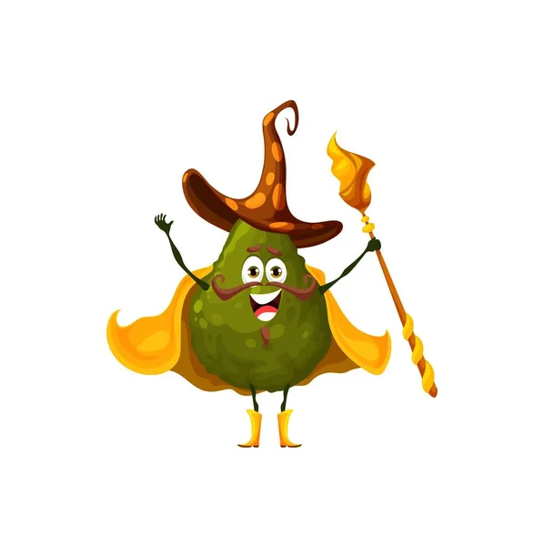 Cartoon Avocado Witch Character Wizard Magician Fruit Vegetable Magic Wand — Stock Vector
