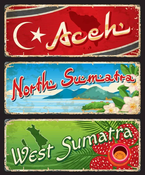 Aceh Północna Zachodnia Sumatra Indonezyjskie Regiony Tablice Naklejki Podróżnicze Indonezja — Wektor stockowy