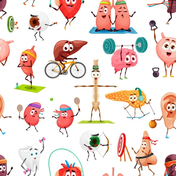 Cartoon Funny Organs Seamless Pattern Human Body Parts Anatomy Vector — 스톡 벡터