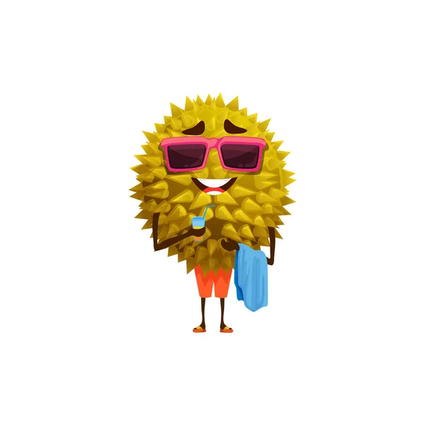 Cartoon Cheerful Durian Fruit Character Bathing Funny Tropical Fruit Isolated — ストックベクタ