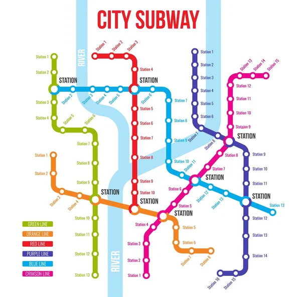 Stadtplan Bahn Bahn System Stadtbahnlinien Plan Oder Vektorplan Plan Oder — Stockvektor