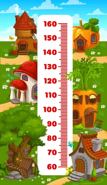 Kinderen Lengte Grafiek Liniaal Cartoon Kabouter Elf Huizen Vector Groeimeter — Stockvector