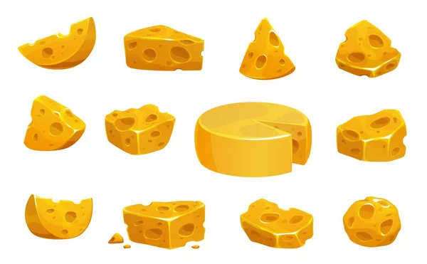 Kreslený Izolovaný Žlutý Sýr Čedar Švýcarský Sýr Mléčný Výrobek Maasdam — Stockový vektor
