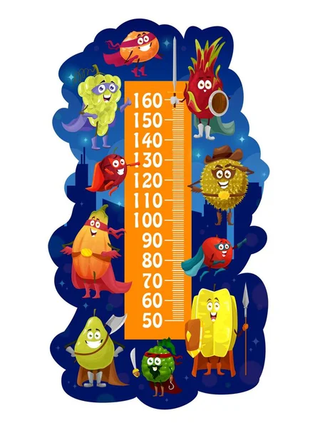 Gráfico Altura Para Niños Con Superhéroes Frutas Dibujos Animados Medidor — Vector de stock