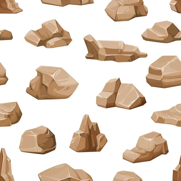 Seamless Pattern Brown Rock Stones Boulders Vector Background Rubble Gravel — Vector de stock