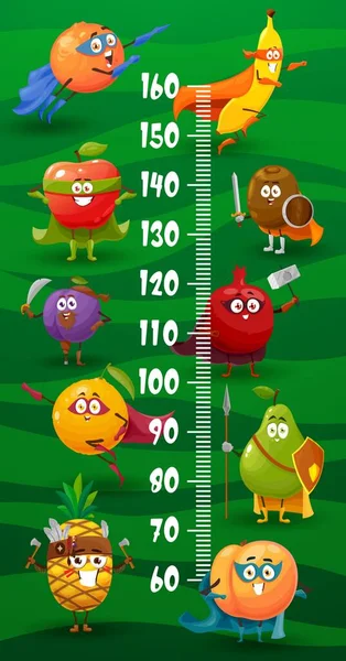 Kids Height Chart Cartoon Superhero Defenders Fruit Characters Growth Measure — Stok Vektör