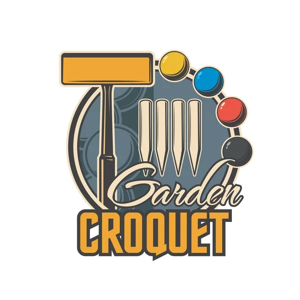 Icône Sport Croquet Maillet Vectoriel Boules Poteaux Gagnants Équipement Jeu — Image vectorielle