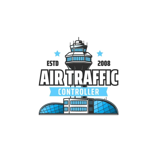 Air Traffic Control Icon Vector Tower Airport Terminal Building Airplane — Archivo Imágenes Vectoriales