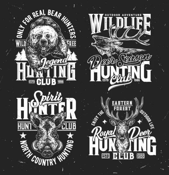 Hunting Club Tshirt Prints Vector Sketch Mascots Hunting Society Apparel — Vettoriale Stock