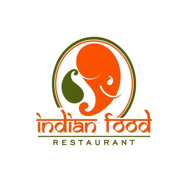 Ícone Restaurante Indiano Com Cabeça Elefante Forma Folha Pimenta Tipografia — Vetor de Stock