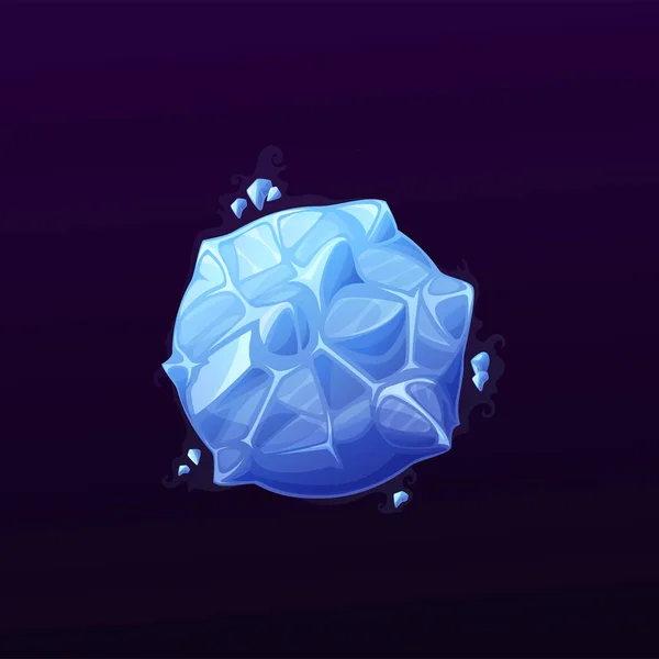 蓝色冰晶的太空行星 矢量幻想游戏Ui元素 外星世界宇宙星系的卡通行星 冰雪覆盖的冰冻地球 轨道小行星和冰川 — 图库矢量图片