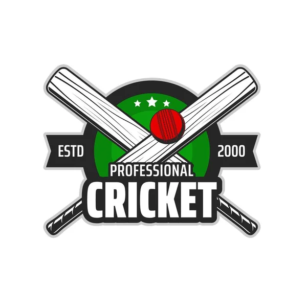 Cricket Icona Dello Sport Con Pipistrelli Incrociati Distintivo Club Sportivi — Vettoriale Stock